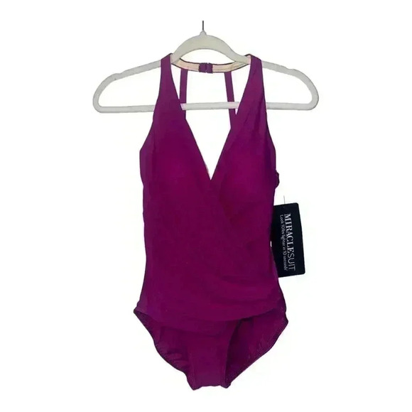 Miraclesuit Rock Solid Wrapsody Magenta One Piece, Size 8 - Picture 2 of 7